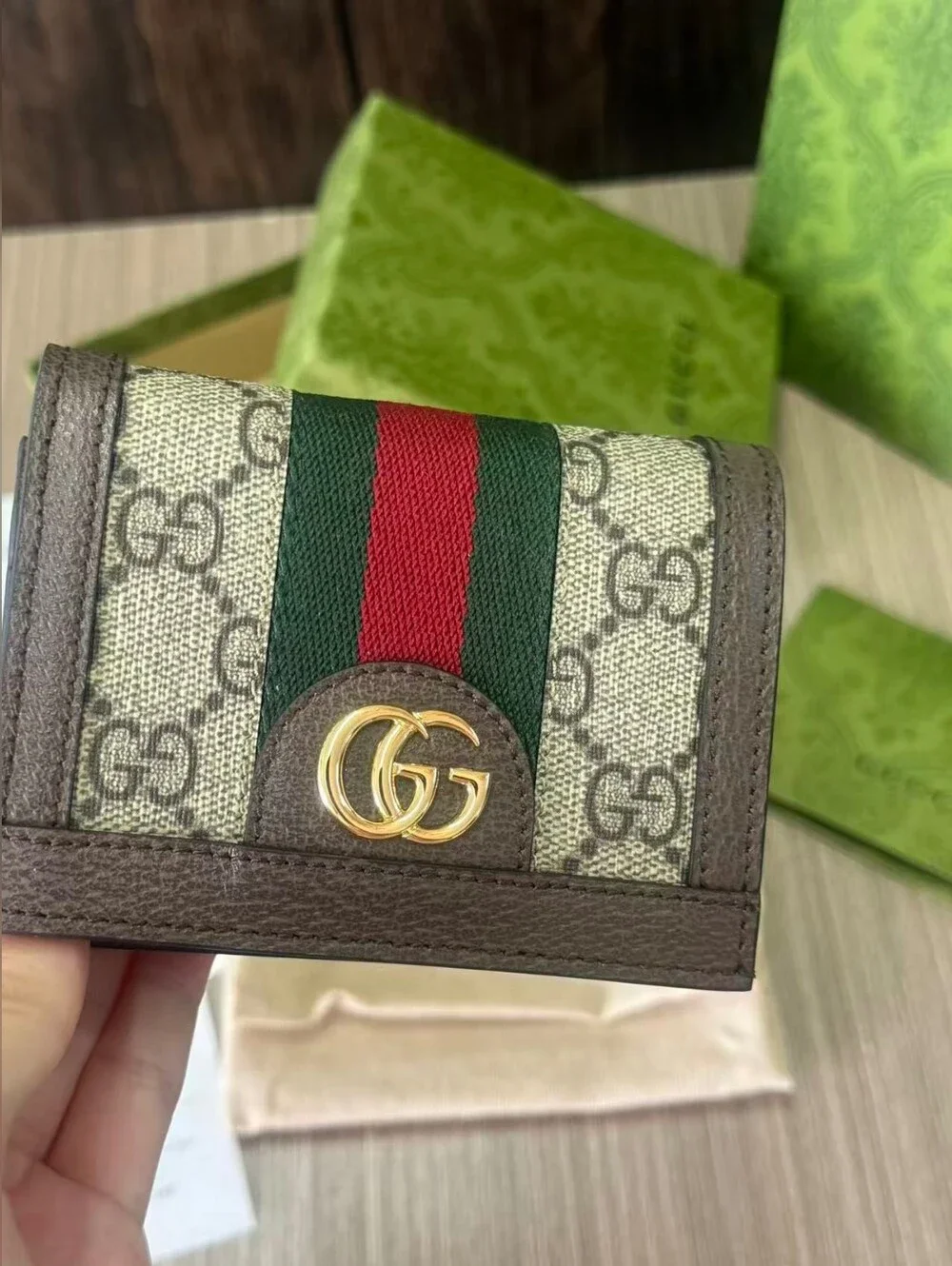 Gucci GG Supreme Canvas Mini Wallet with Web Stripe